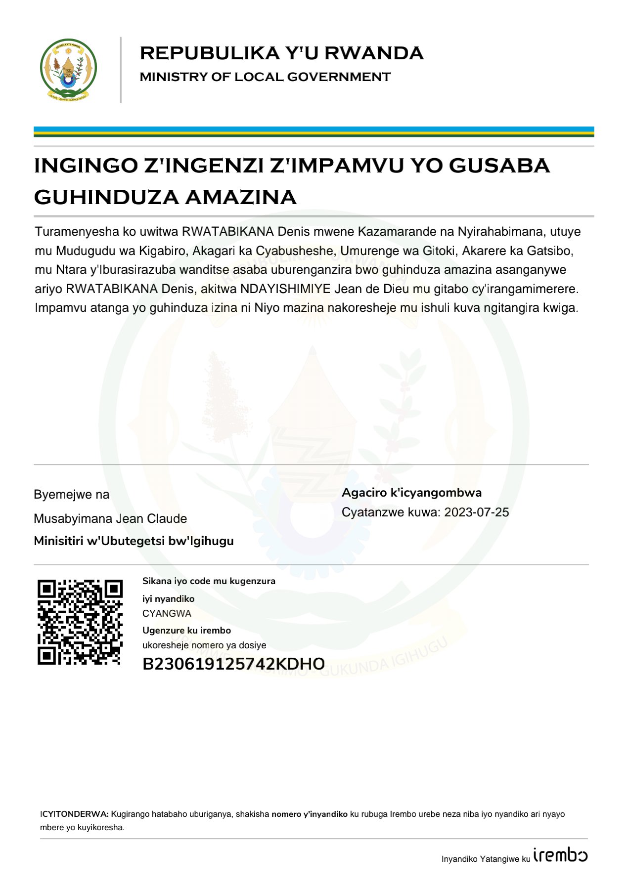 INGINGO Z'INGENZI ZA TWATABIKANA DENIS Z'IMPAMVU YO GUSABA GUHINDUZA ...